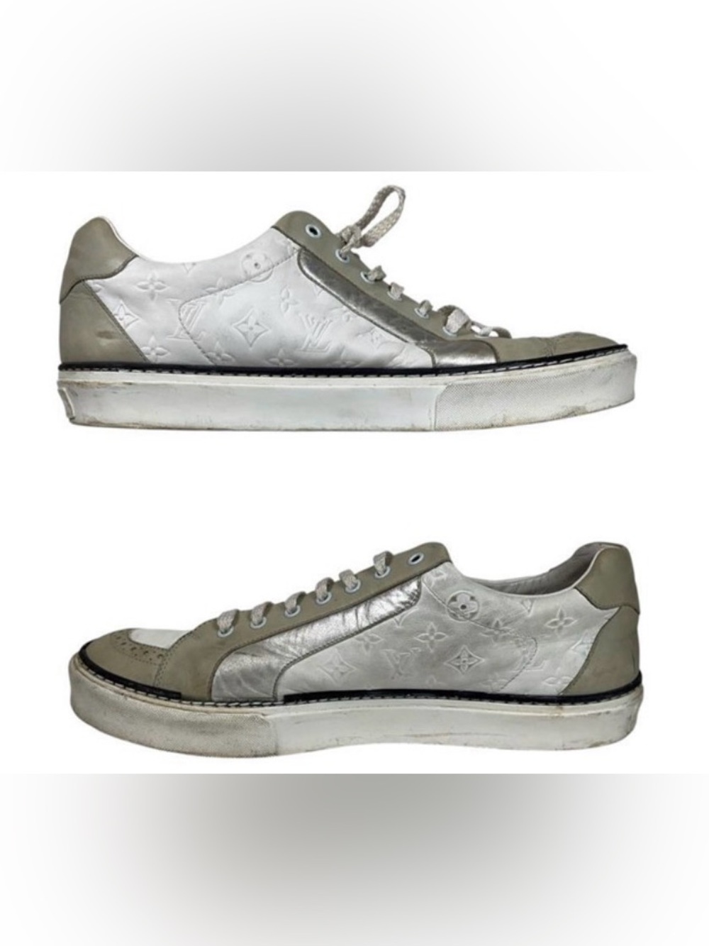 Louis Vuitton White and Taupe Leather Low-Top Sneakers - Men’s Size 8
